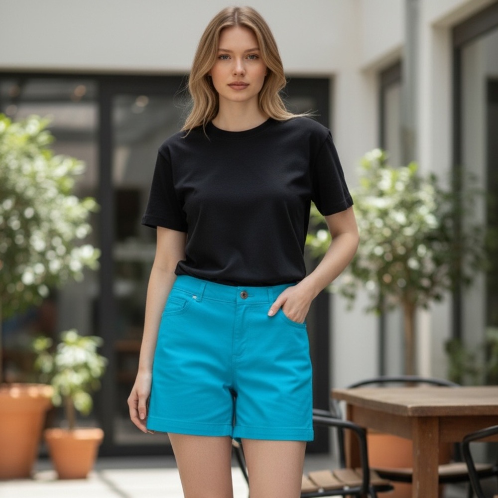 Calvin Klein High Rise 100% Cotton Teal Blue Juniors Shorts Size 13